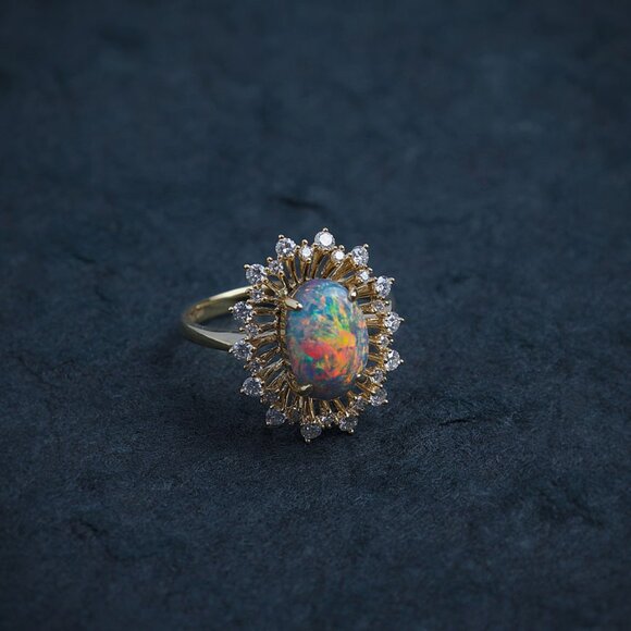 Certificated 2.26ct Play of Color Black Opal Diamond Halo Engagement Ring 18K Go - Picture 9 of 9